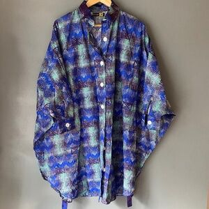 WOODIN - GHANA west African print long button down dress overskirt women SIZE 14